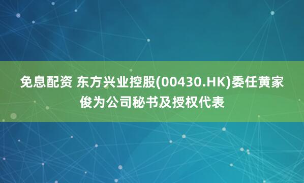 免息配资 东方兴业控股(00430.HK)委任黄家俊为公司秘书及授权代表